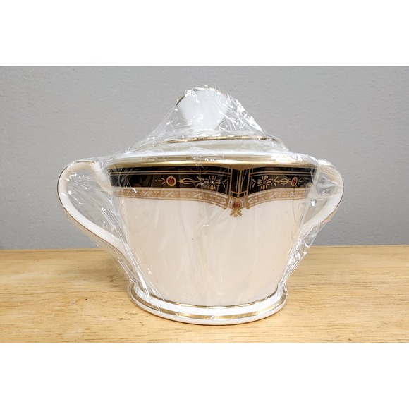 Noritake Gold and SableBone China#9758 Sugar Bowl with lidNEW